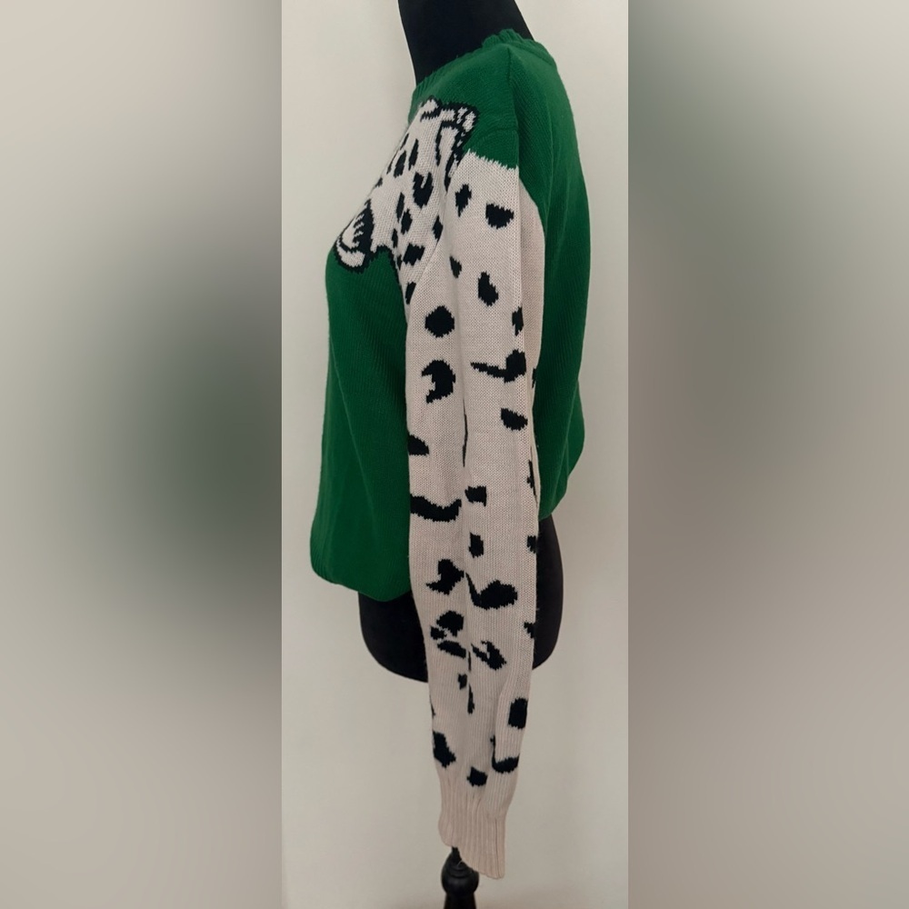 SHEIN Leopard Sleeve Green Sweater - L - Picture 4 of 5